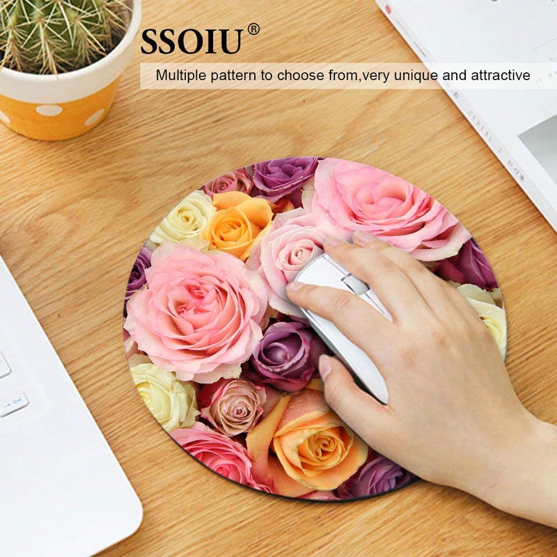 SSOIU Floral Round Mouse Pad Circular Flowers Mouse Pads Pink Purple Yellow - Image 3